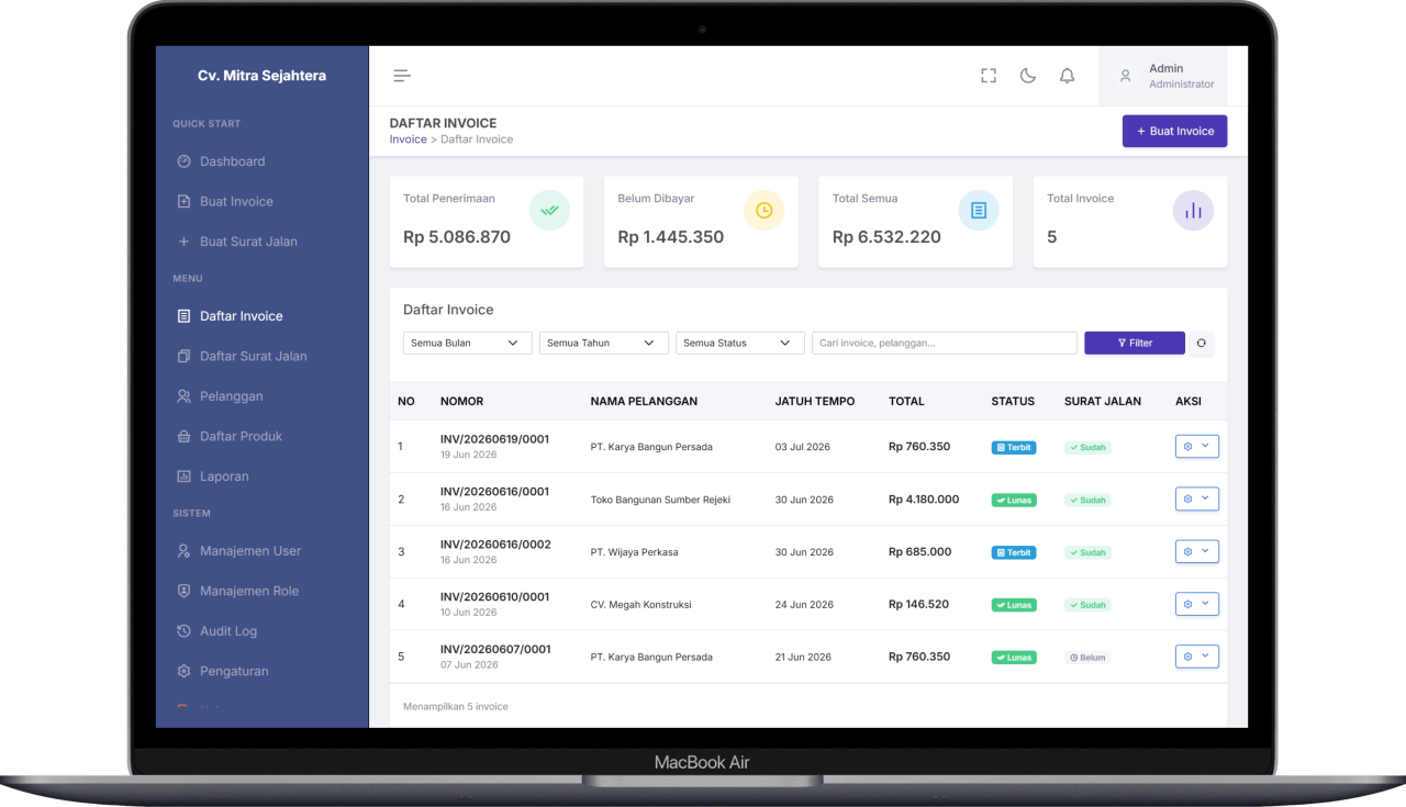 Aplikasi Pembuatan Invoice & Surat Jalan