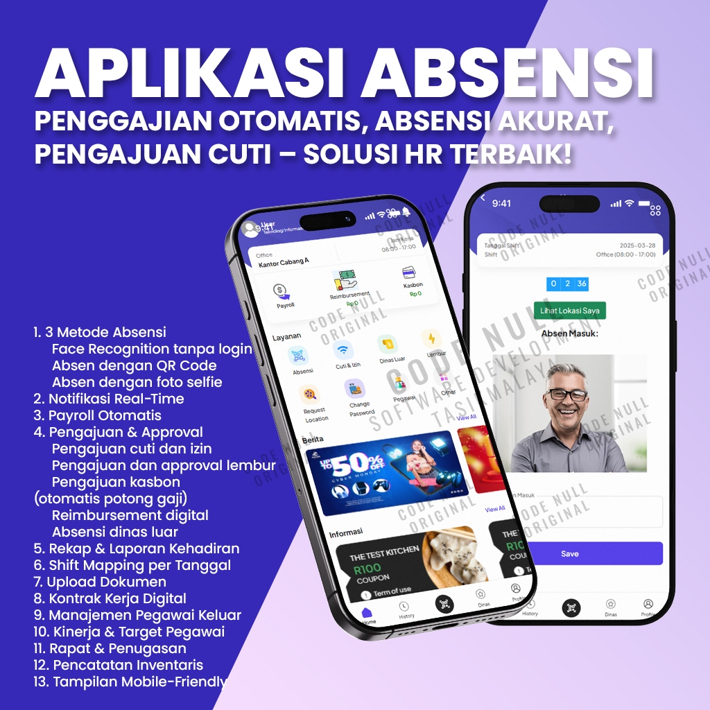 Aplikasi Absensi Pegawai Penggajian Otomatis, Absensi Akurat, Pengajuan Cuti – Versi PRO