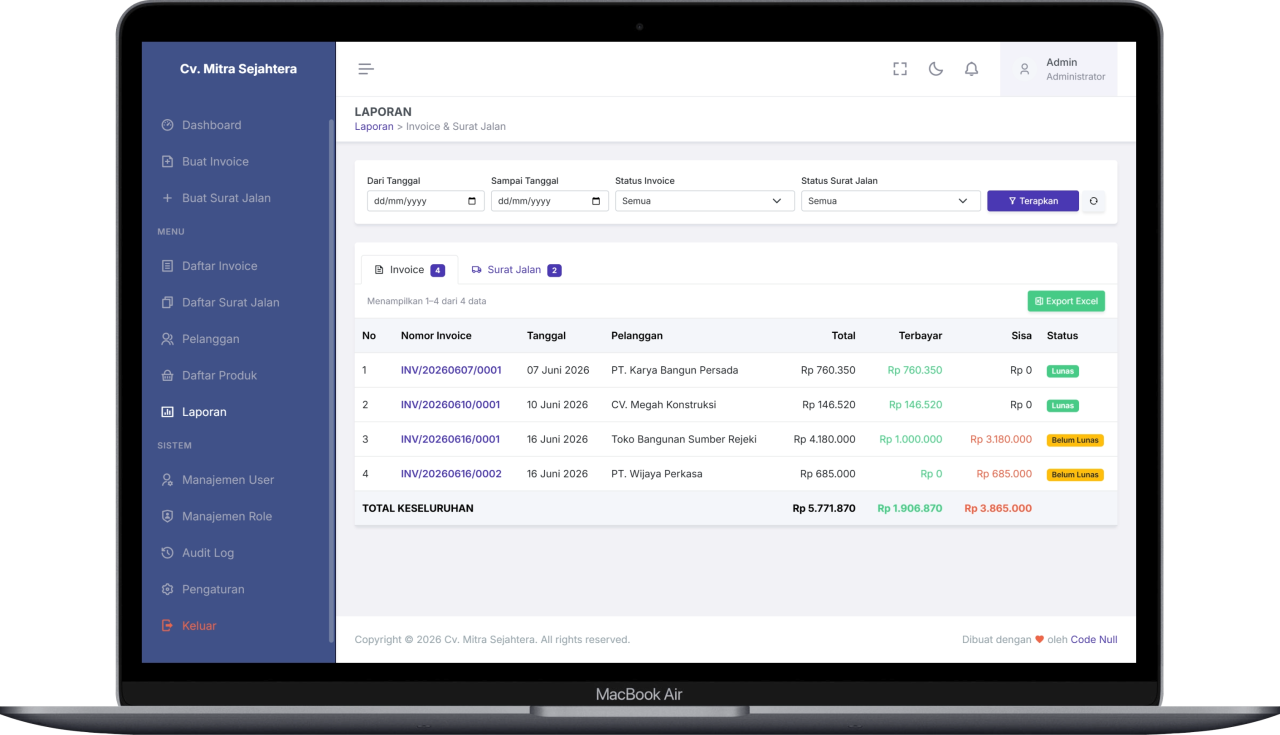 Aplikasi Pembuatan Invoice & Surat Jalan