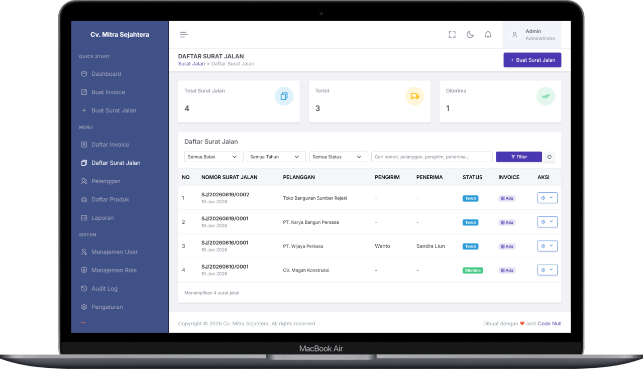 Aplikasi Pembuatan Invoice & Surat Jalan