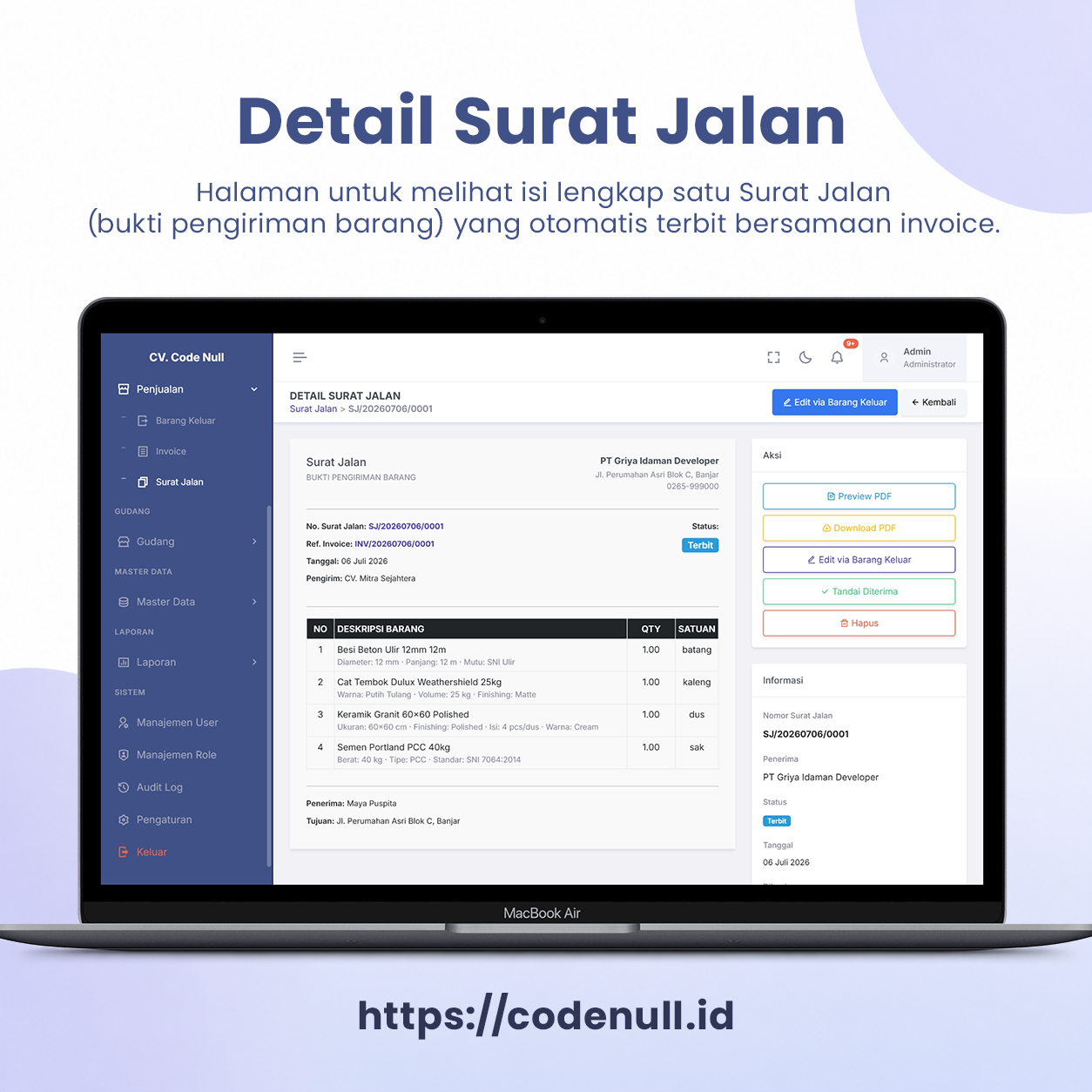 Sistem Manajemen Gudang, Invoice dan Surat Jalan