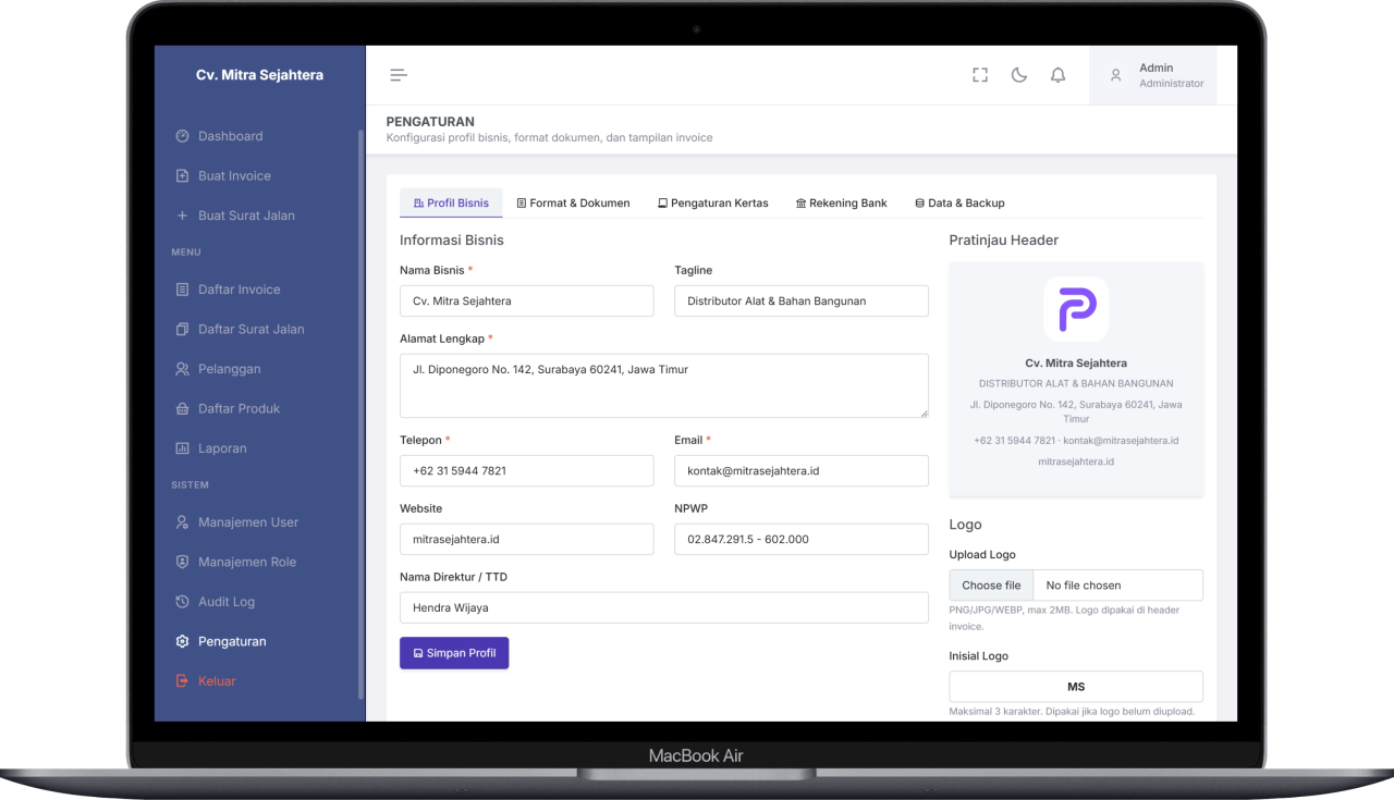 Aplikasi Pembuatan Invoice & Surat Jalan